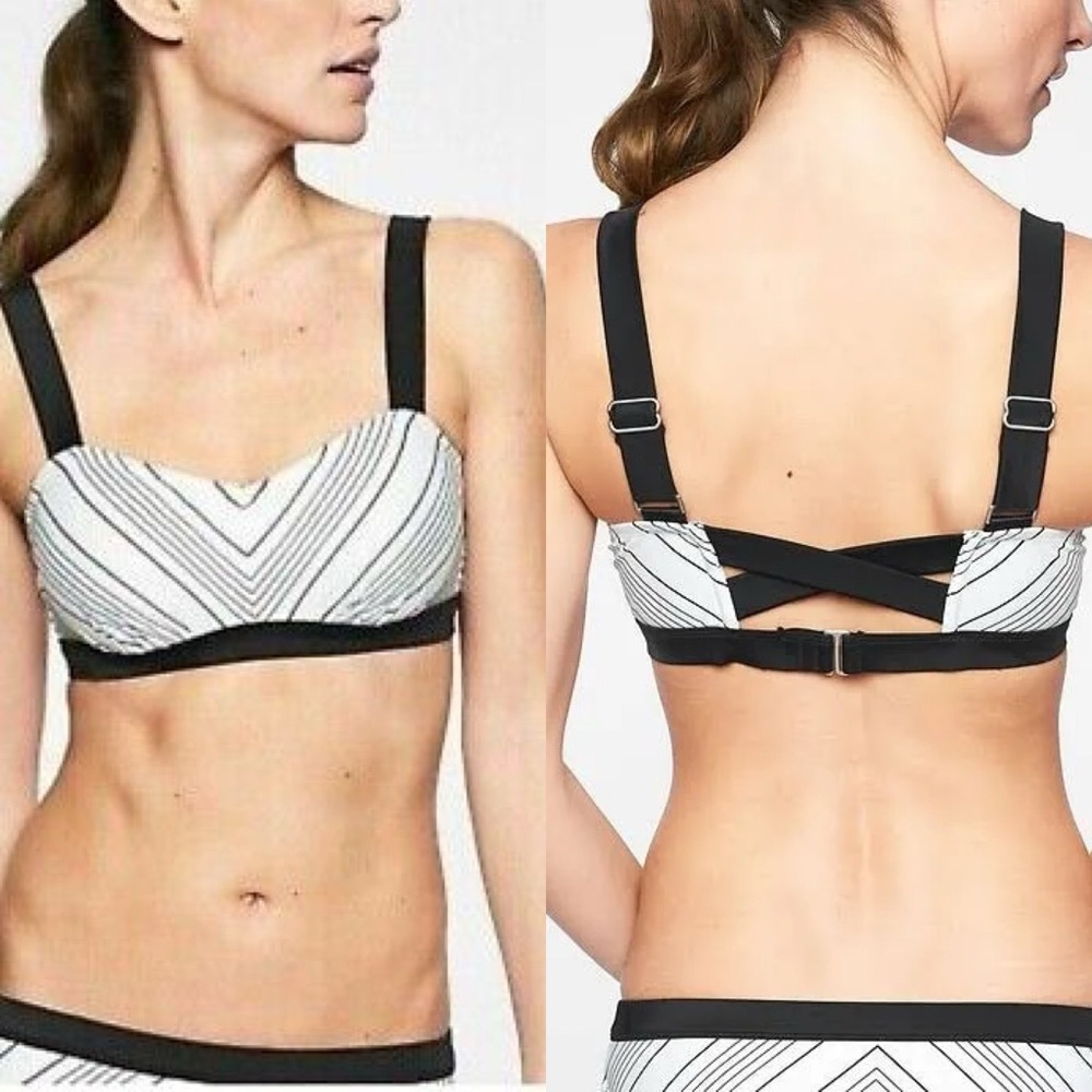 Athleta Chevron White & Black Striped Swim Top 34D/DD Sporty Bikini Top